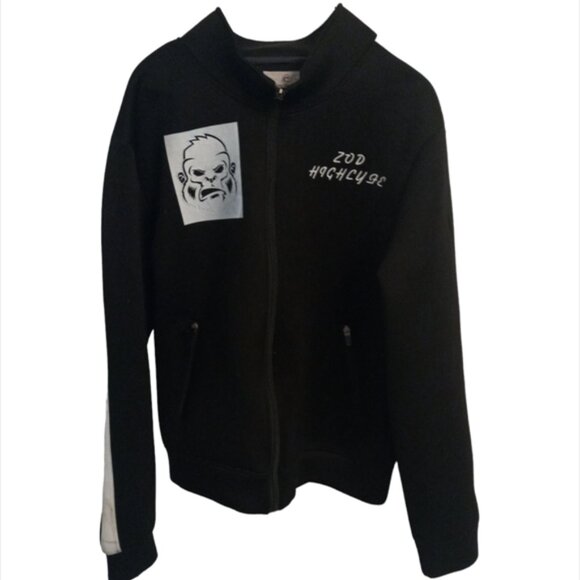 Black Jacket Men's Boys Size Medium Full Zip Up C Track Jacket Gorilla Ape Logo - Picture 3 of 11